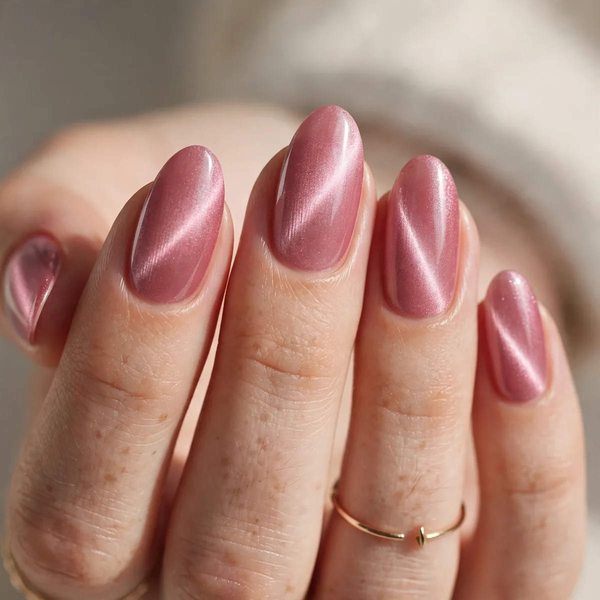 Rose pink cat eye nails