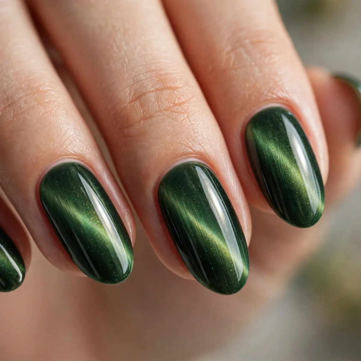 Forest green cat eye magnetic nails