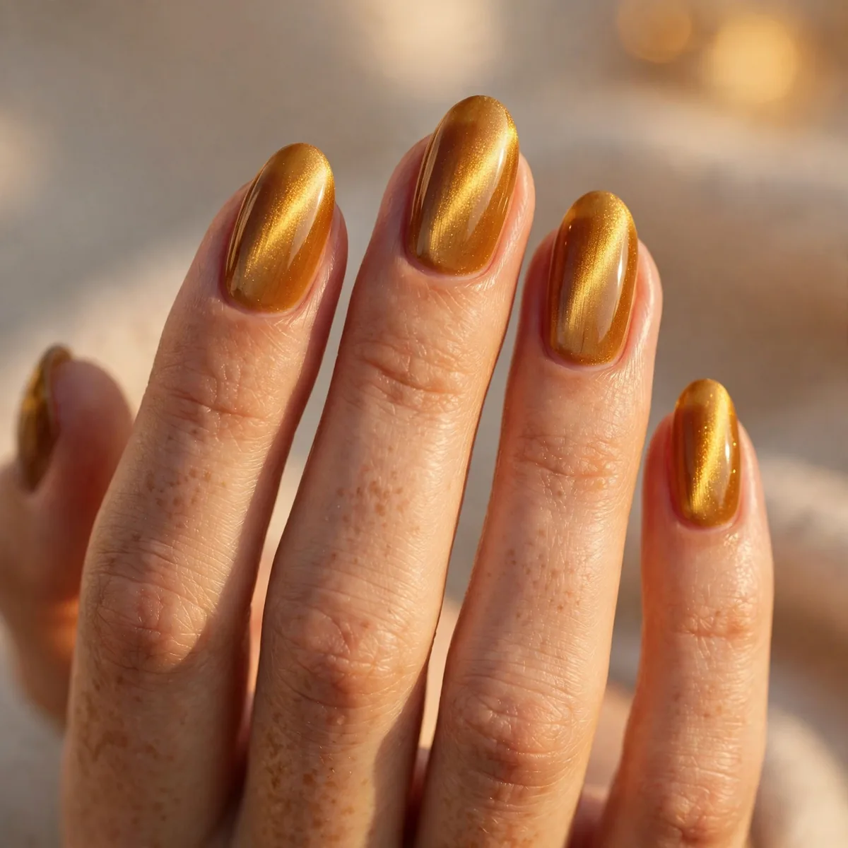 Golden amber cat eye nails