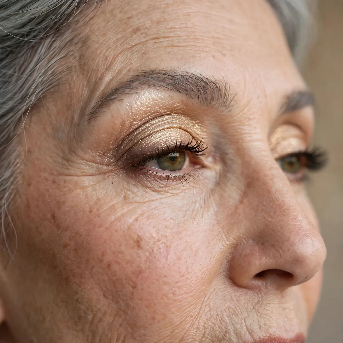 Champagne eyeshadow on mature eyes