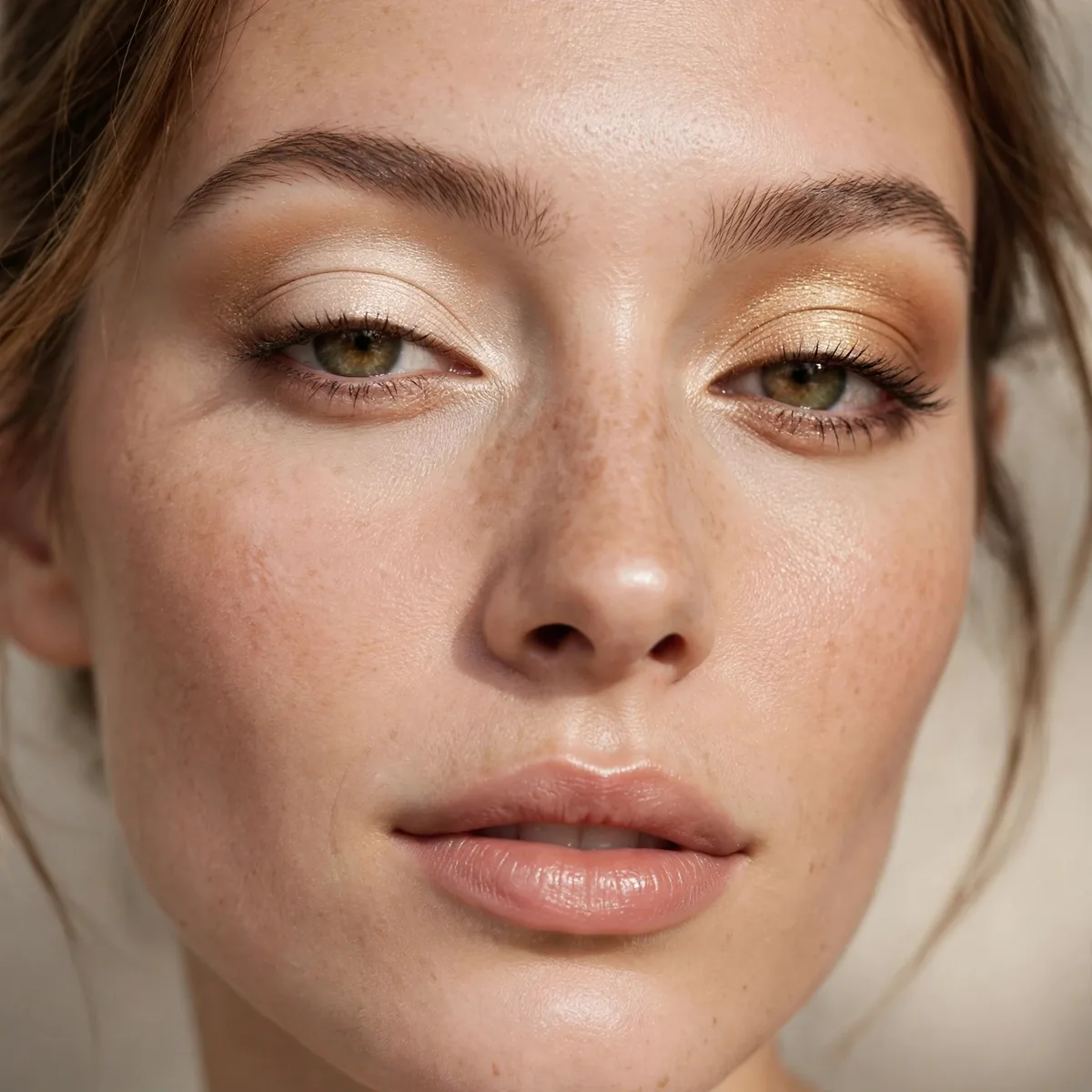 Two-tone champagne eyeshadow look