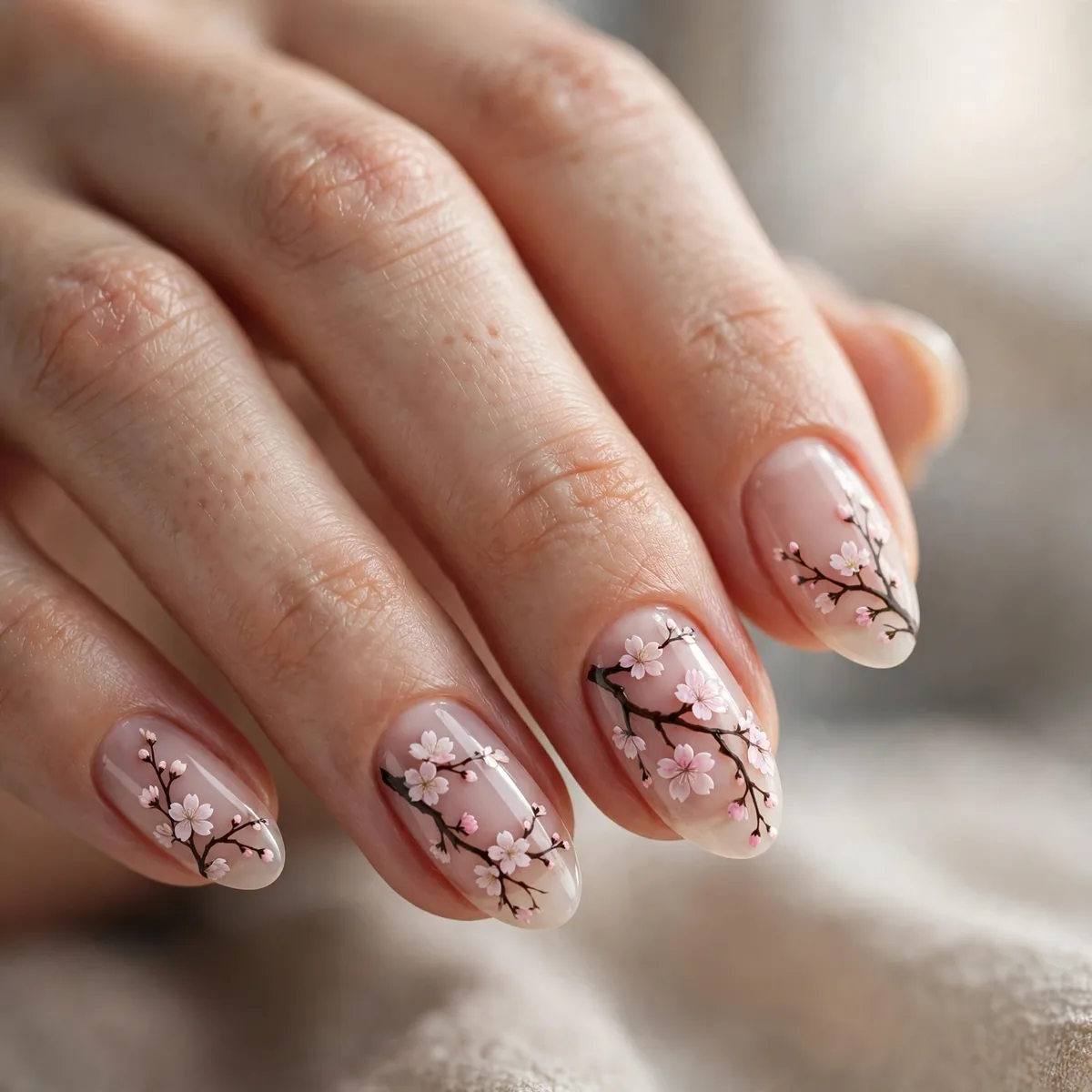 Classic sakura branch nail art