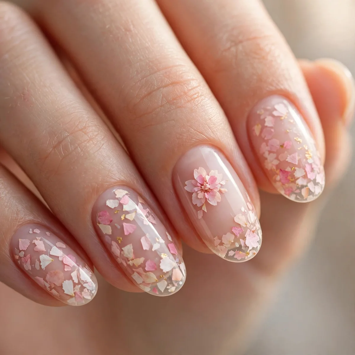 Petal confetti blossom nail art