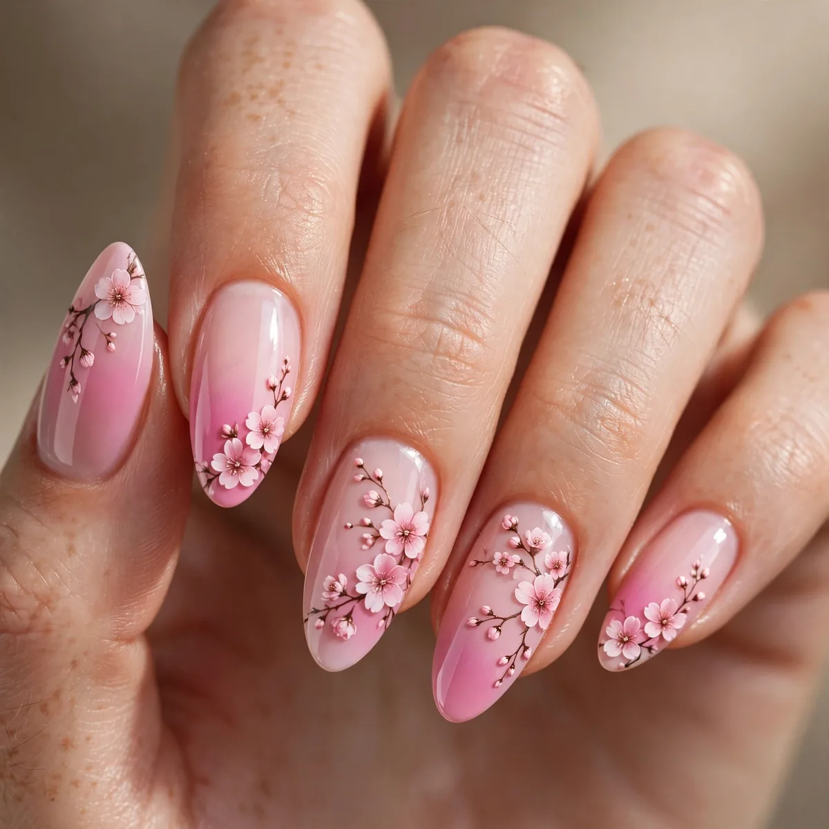 Pink gradient blossom nail design