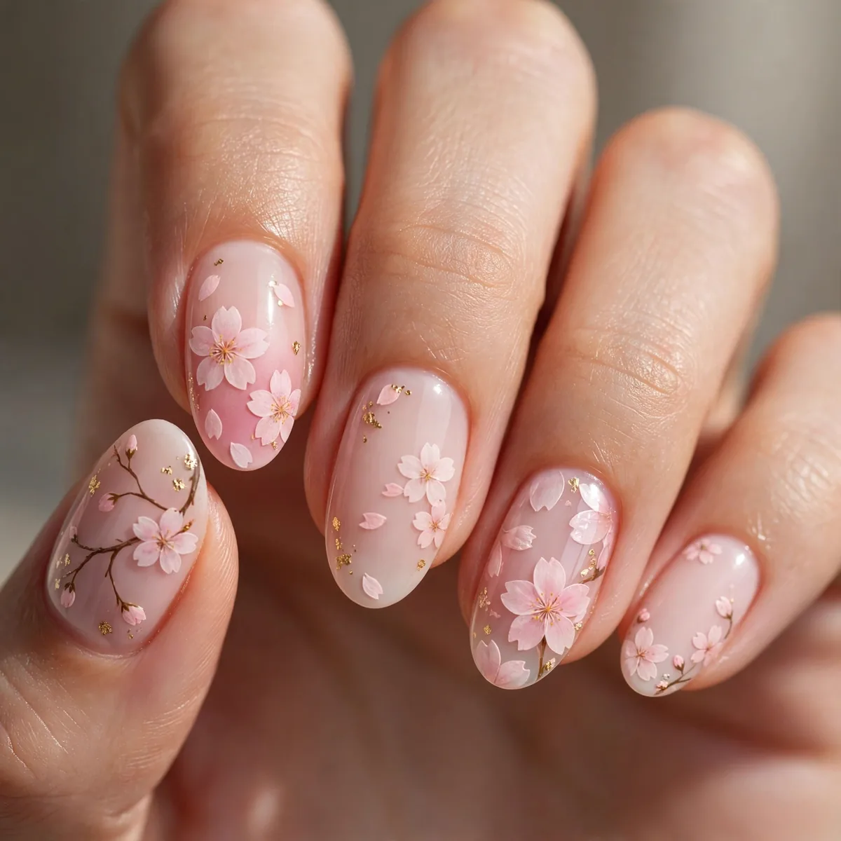Curated cherry blossom nail collection