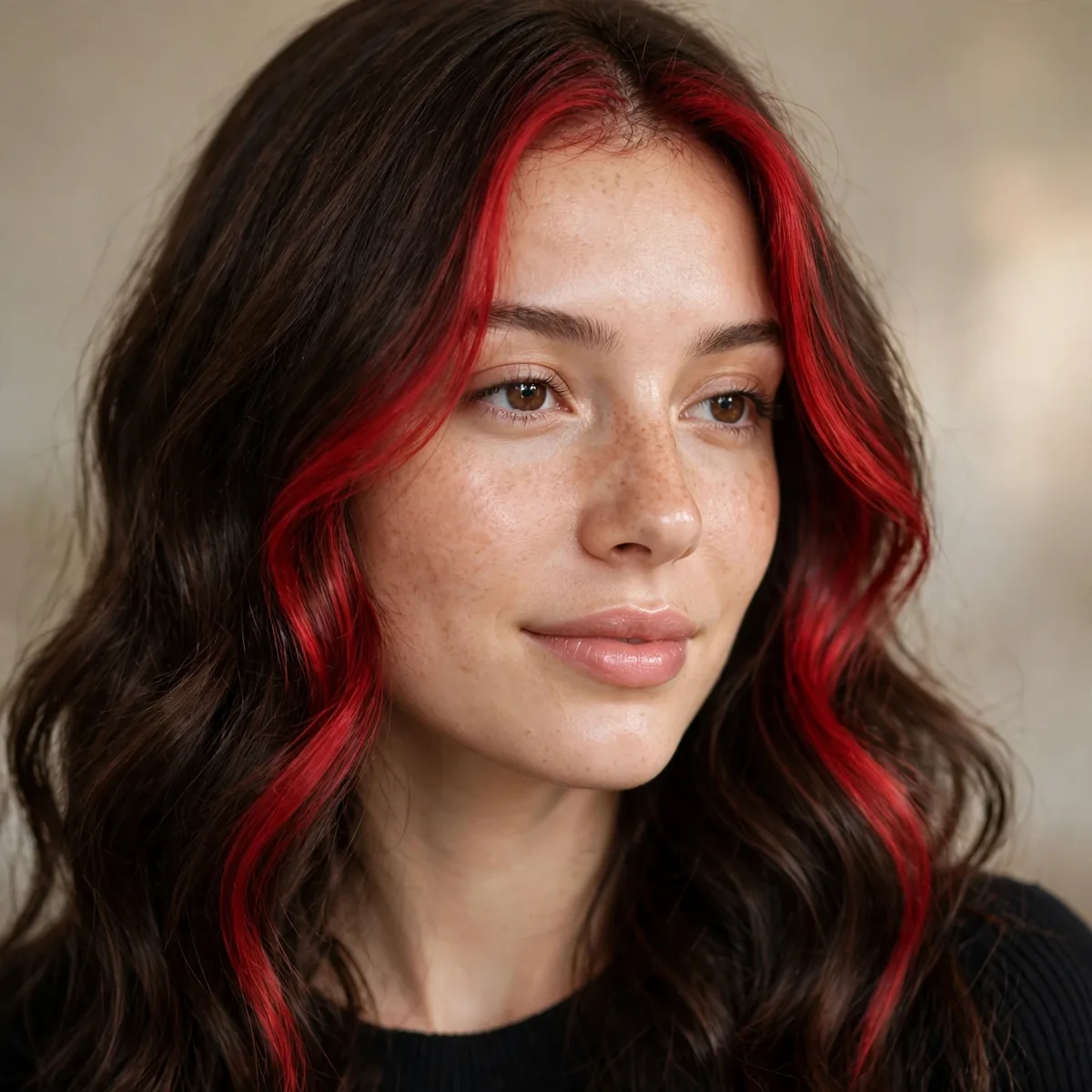 Cherry red money piece highlights
