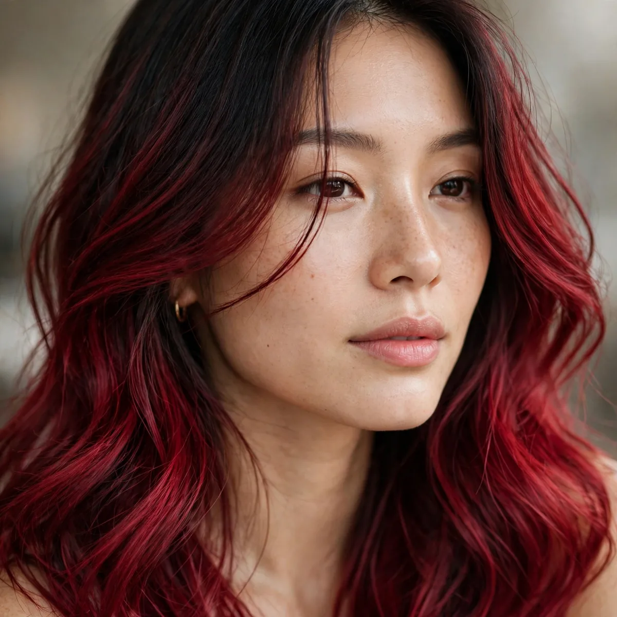 Cherry ombre from dark roots to red ends