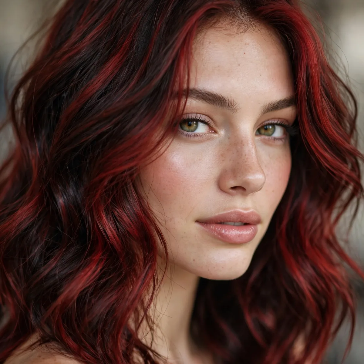 Cherry red hair with dark lowlights