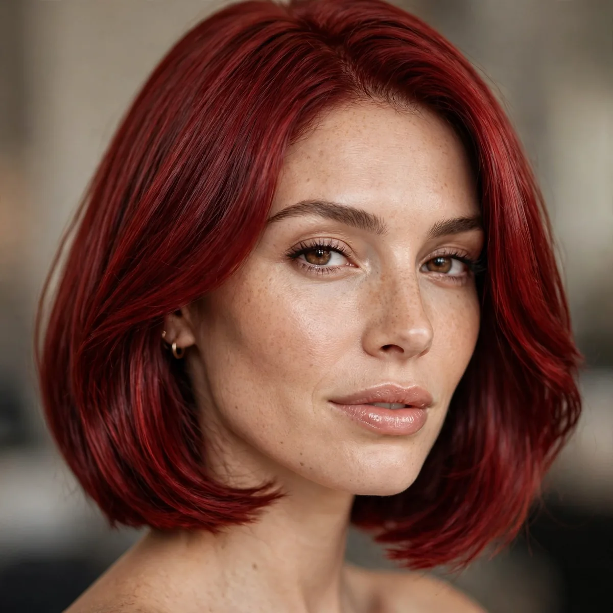 Cherry red lob haircut