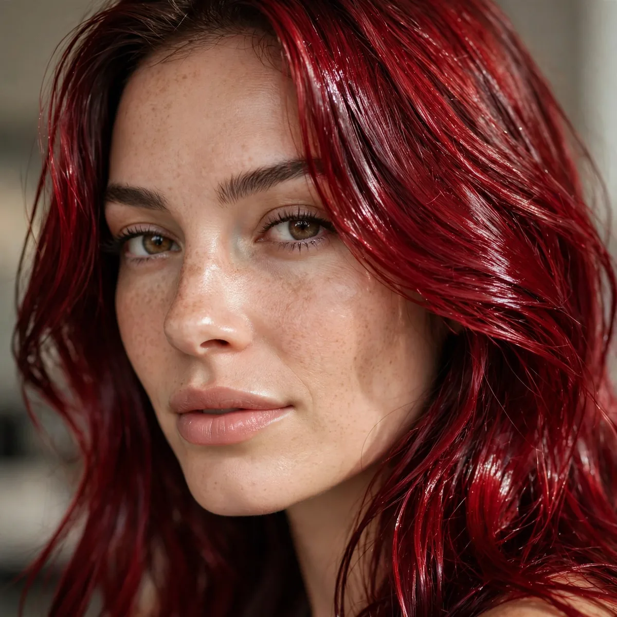 Cherry red gloss on hair