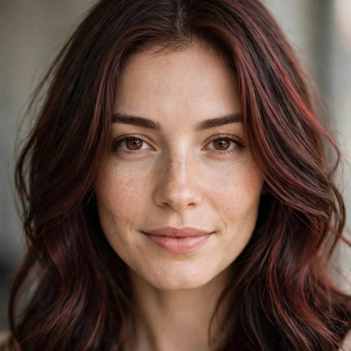 Subtle cherry red tint on brown hair