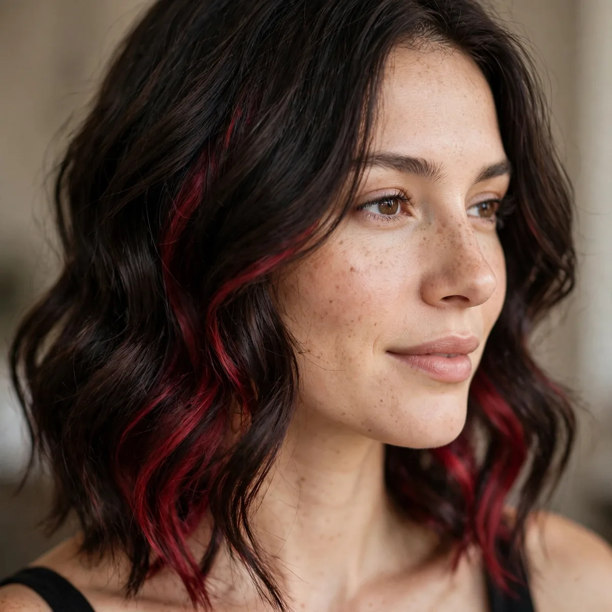 Cherry red peekaboo highlights