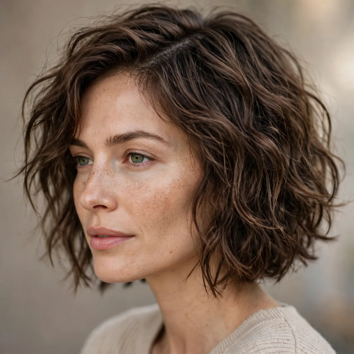 Choppy bob left to air dry naturally on wavy hair