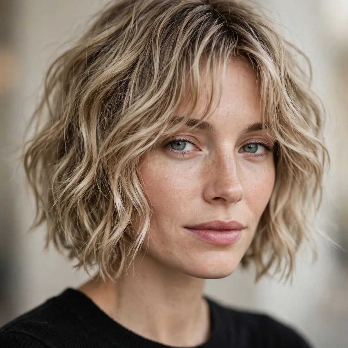 Choppy bob on fine wavy hair with light layers