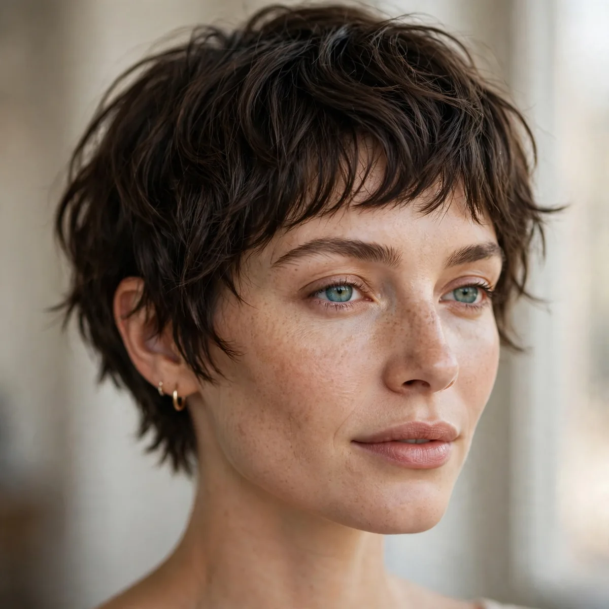 Very short choppy crop bob on wavy hair