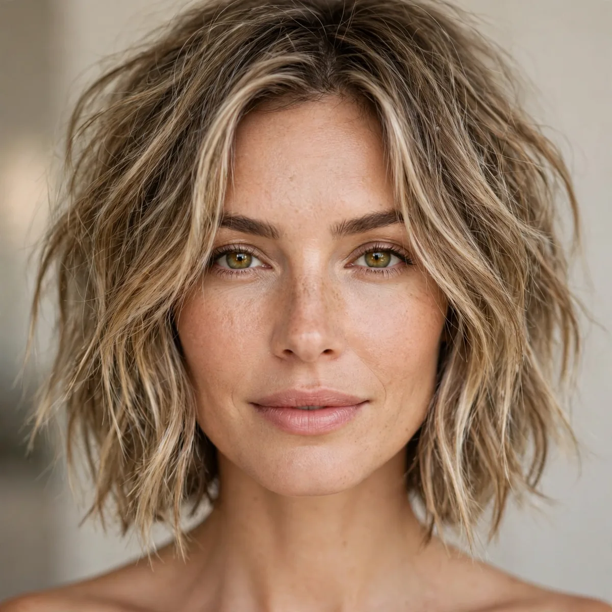 Choppy long bob styled with salt spray texture