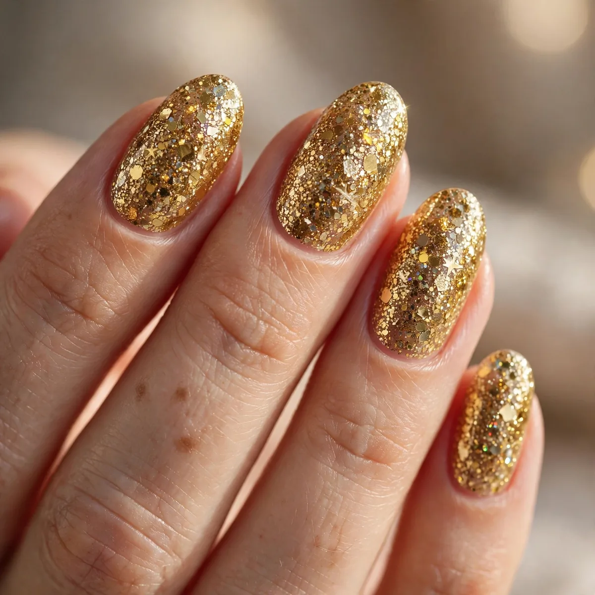 Gold glitter christmas nails