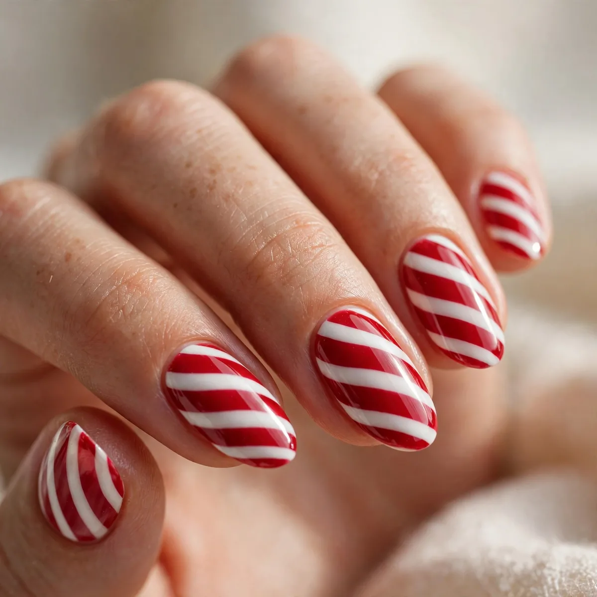 Candy cane striped christmas nails