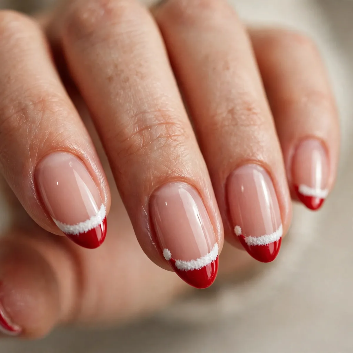 Santa hat french tip christmas nails