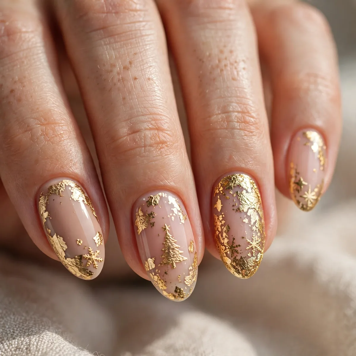 Gold foil christmas nail accents