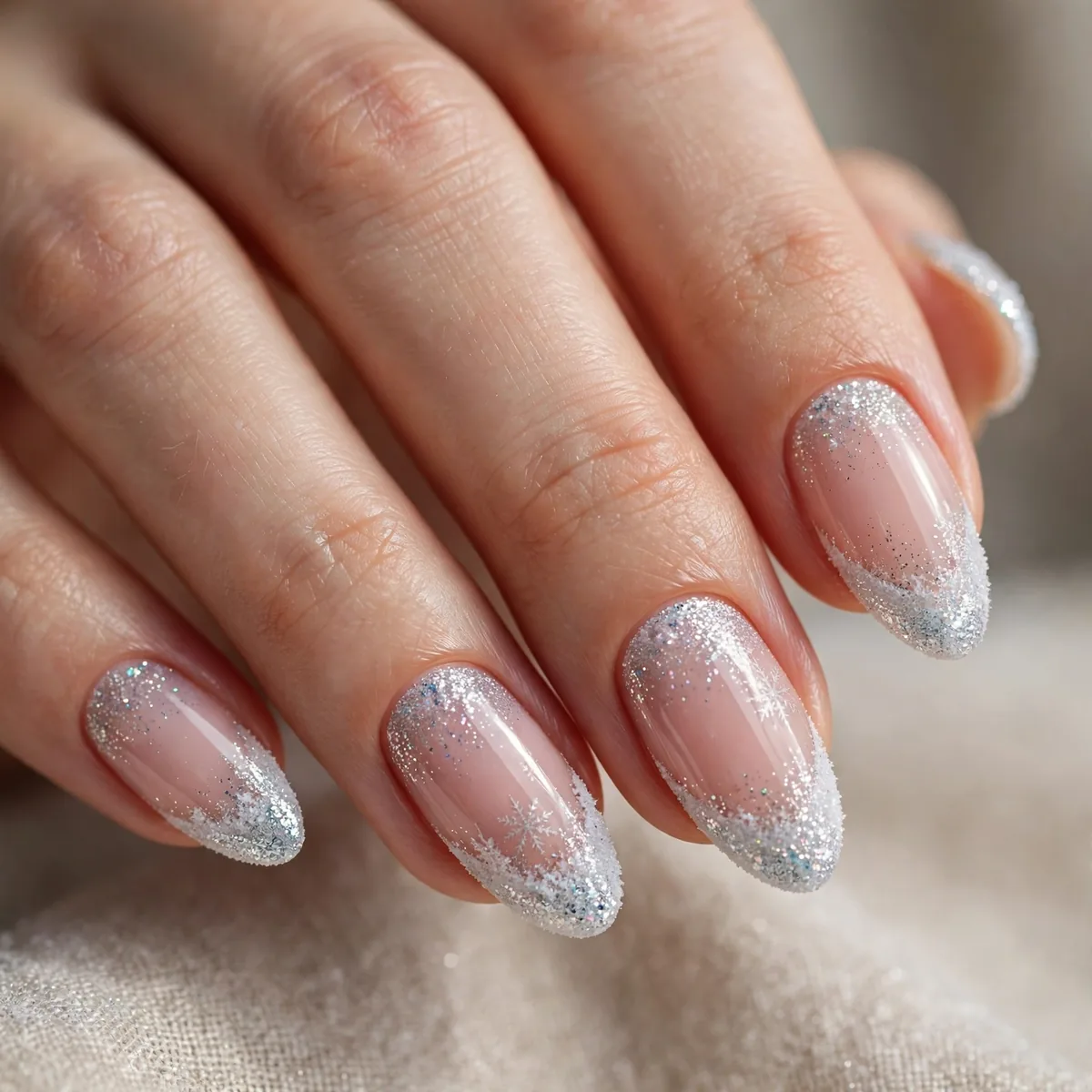Frosty glitter tip christmas nails