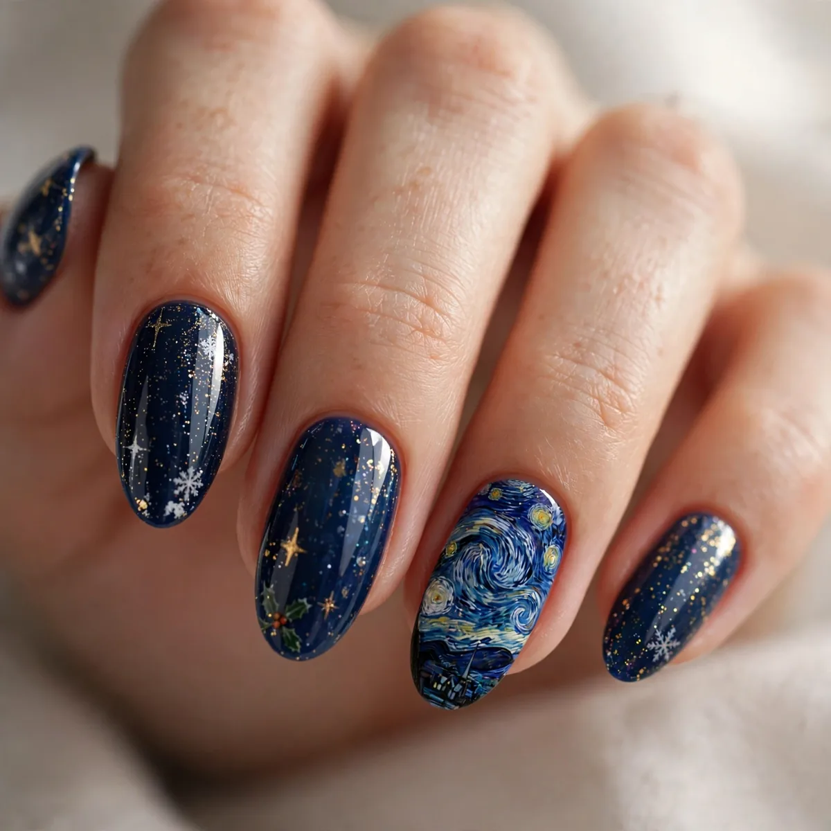 Starry night christmas nail accent