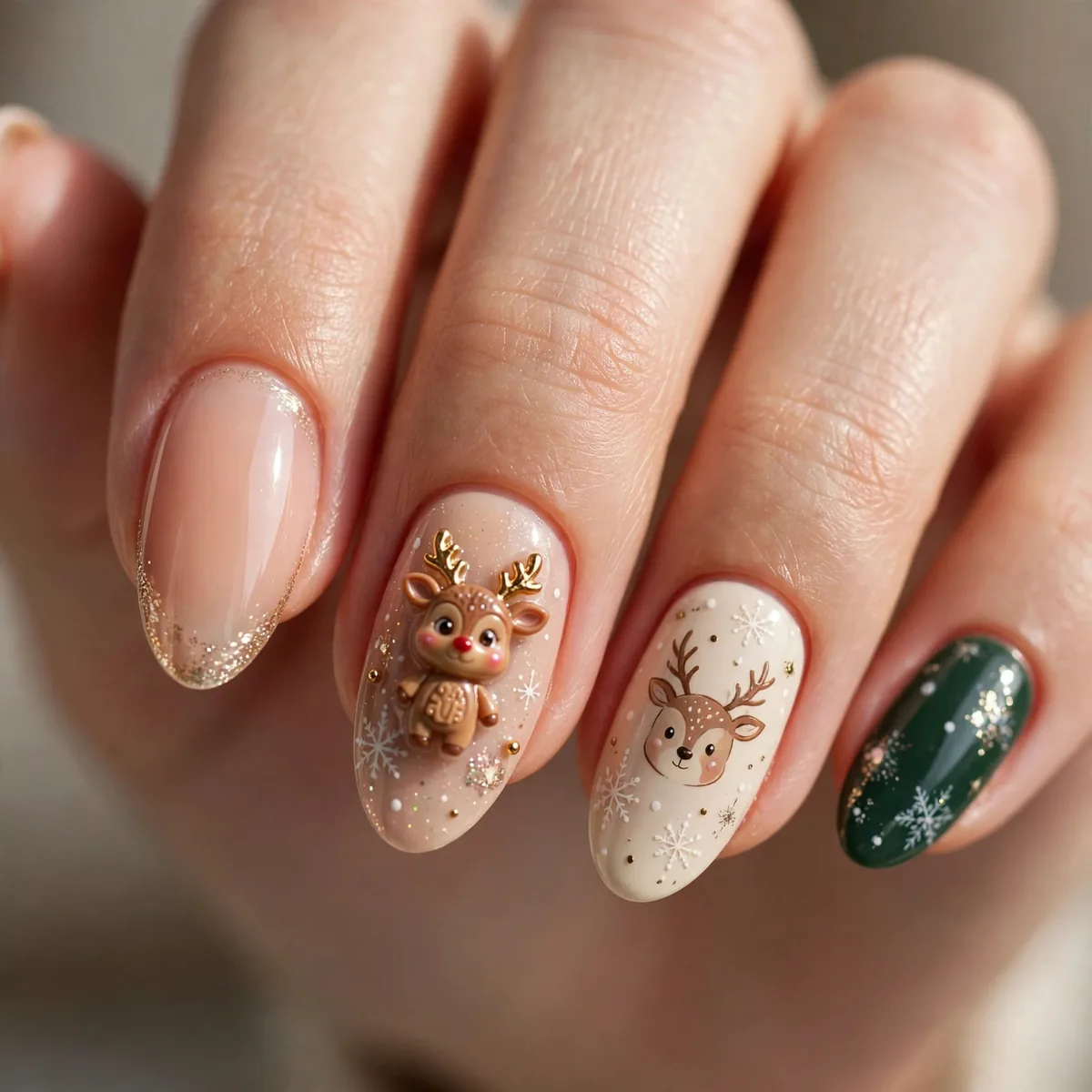 Cute reindeer nail art christmas