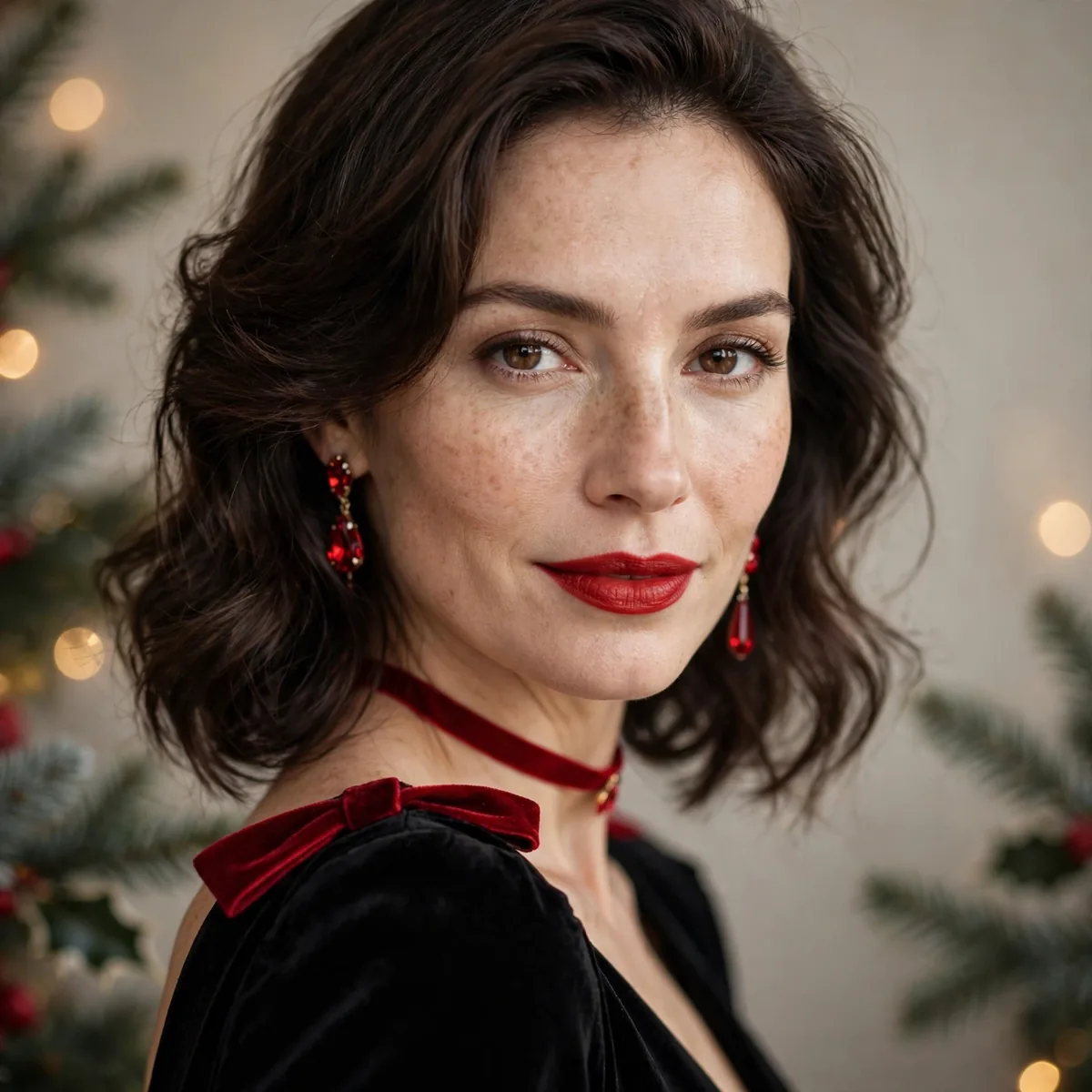 Black dress with red accessories Christmas