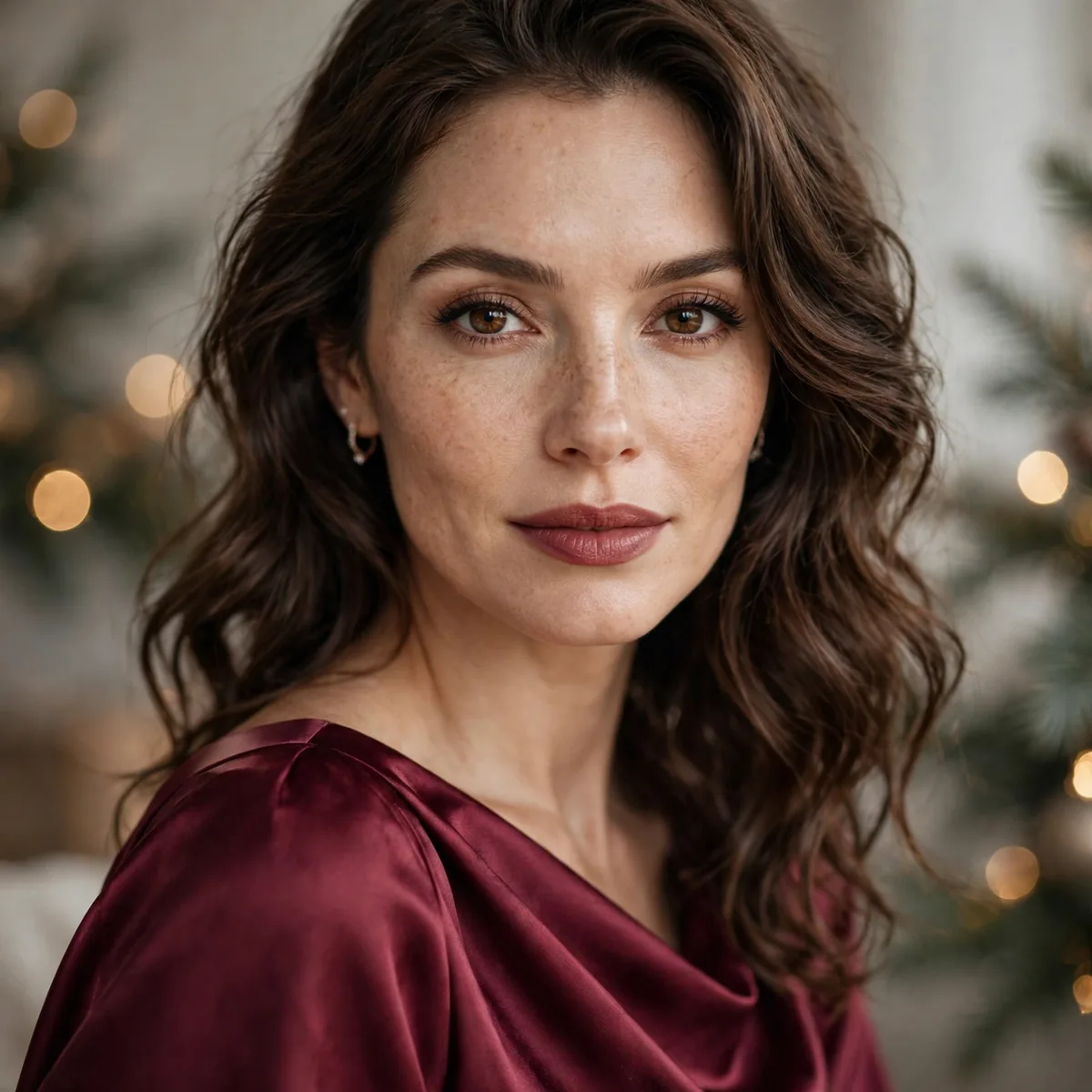 Burgundy satin dress Christmas