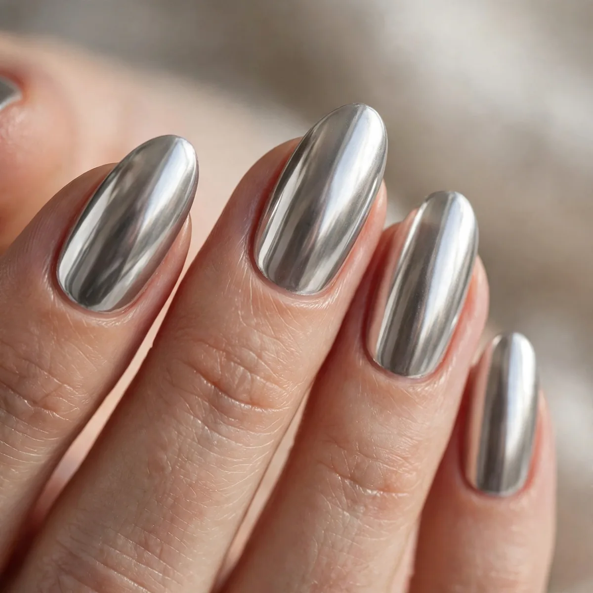 Silver mirror chrome nails