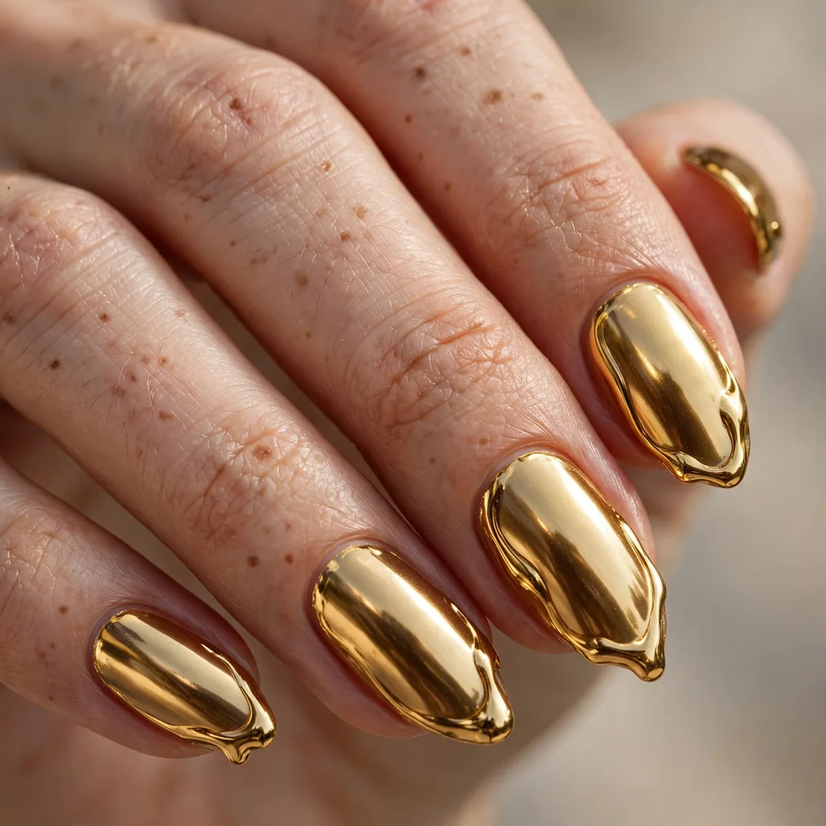 Gold chrome metallic nails