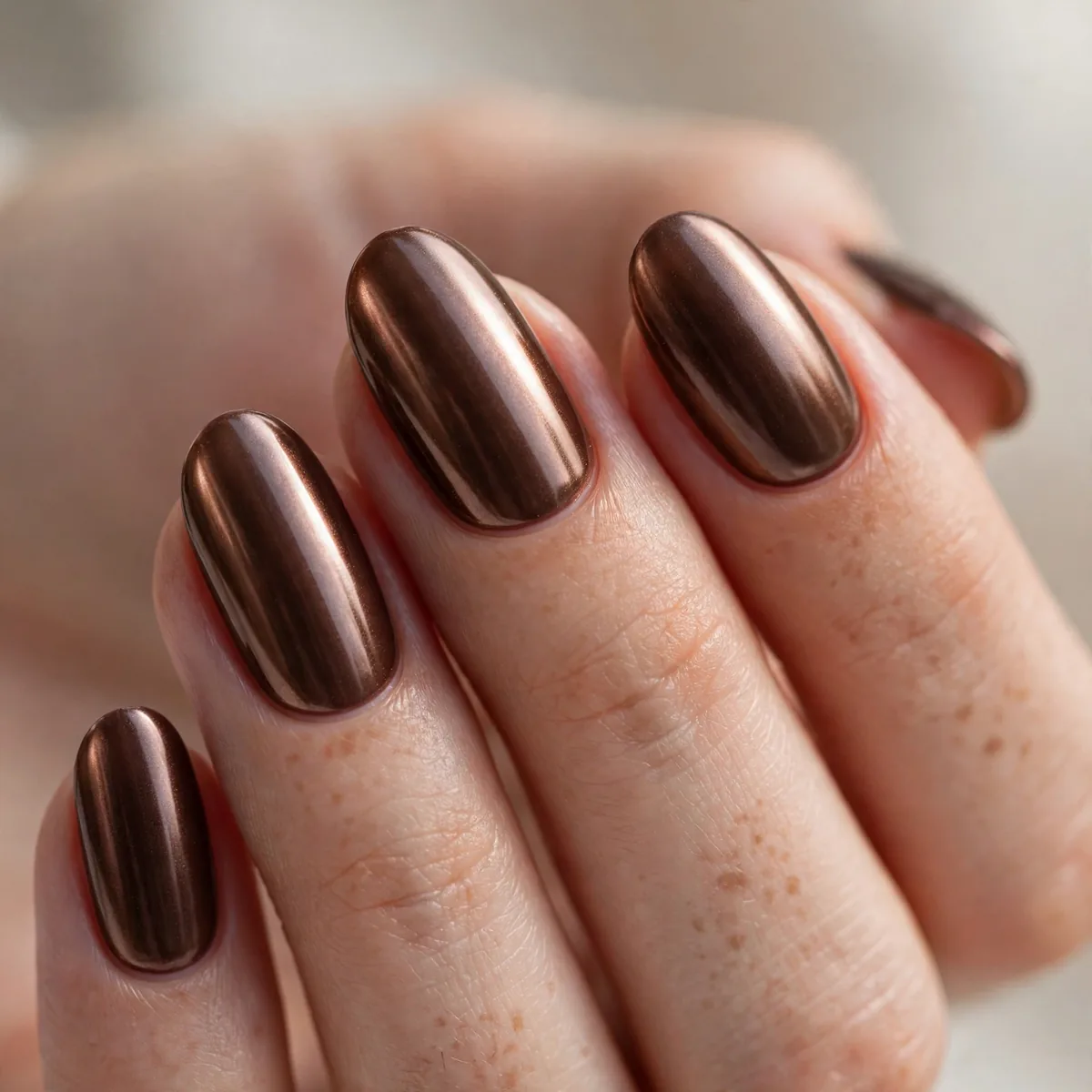 Chocolate brown chrome nails