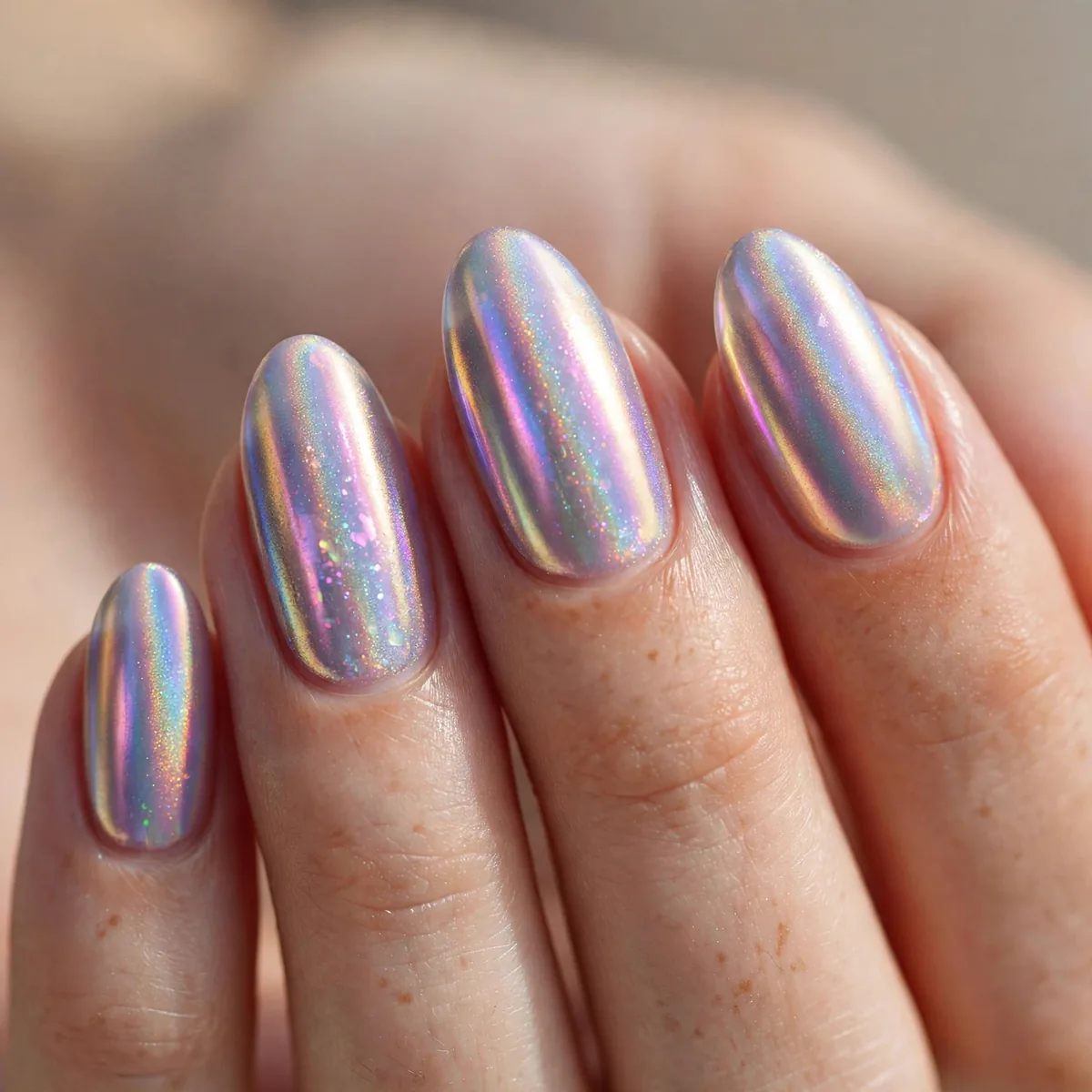 Iridescent unicorn chrome nails