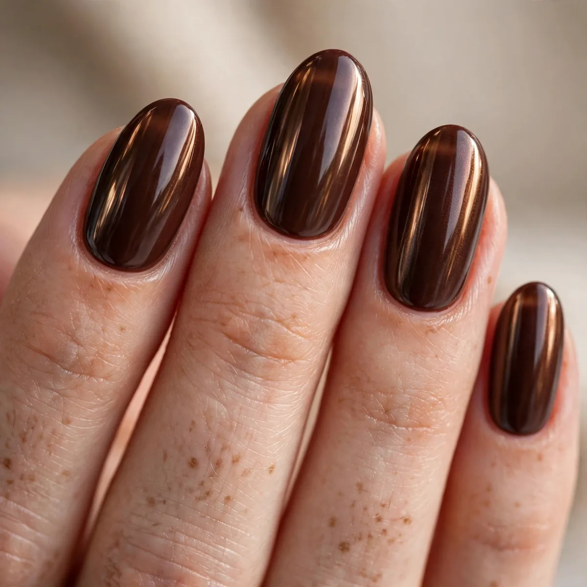 Glazed chocolate chrome nails