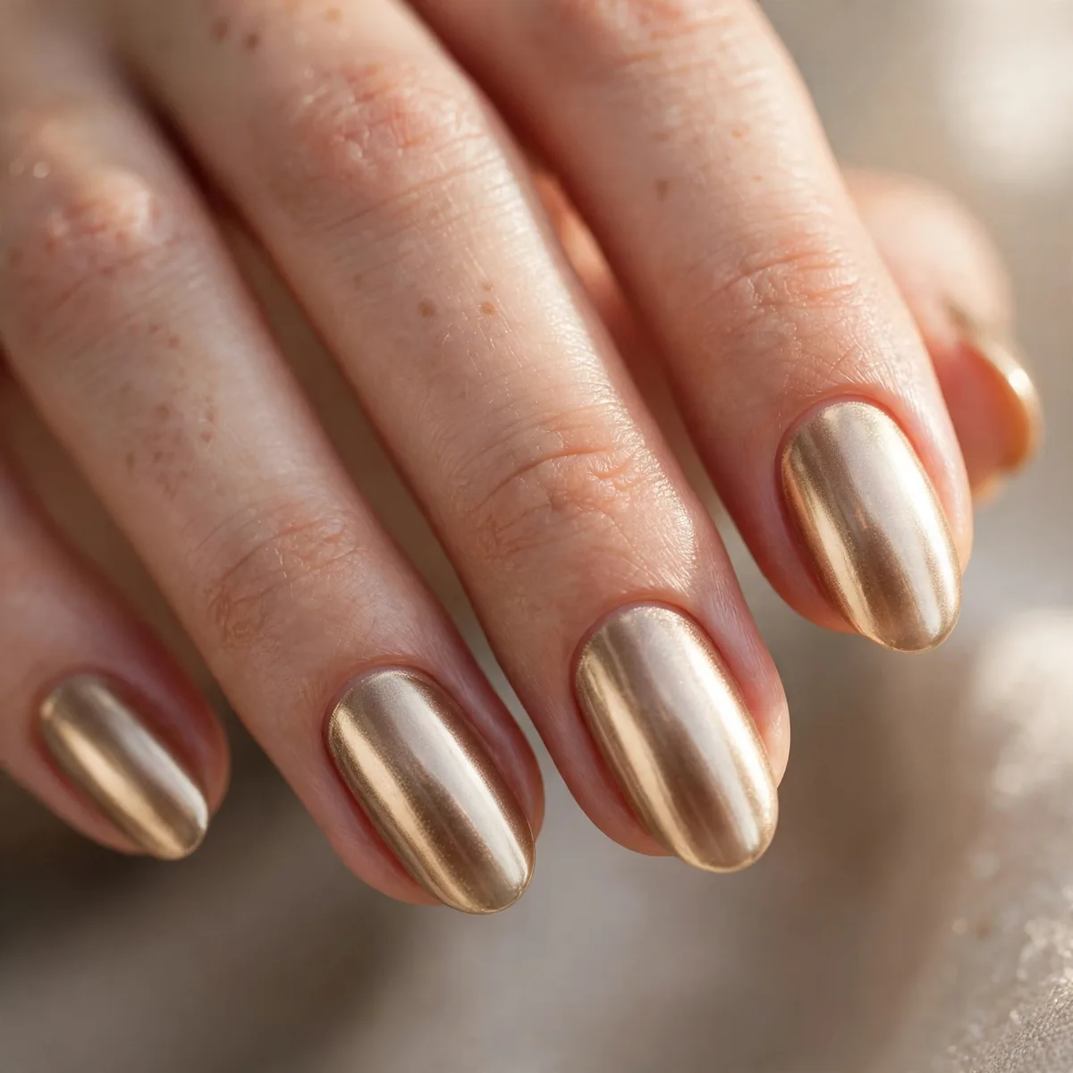 Champagne gold chrome nails