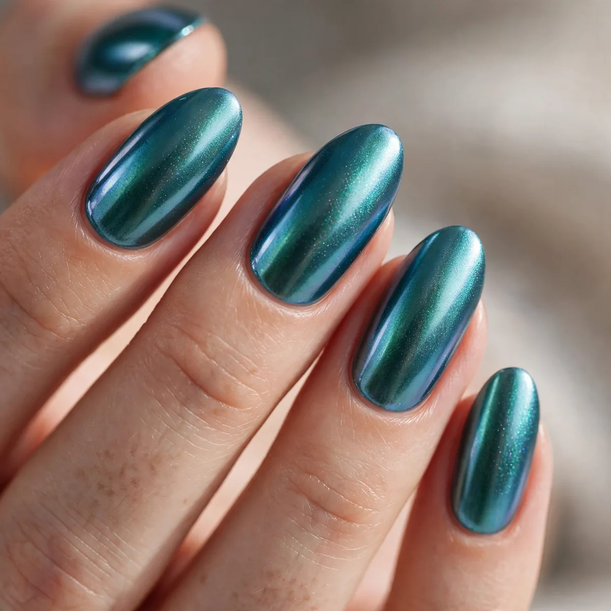 Teal mermaid chrome nails