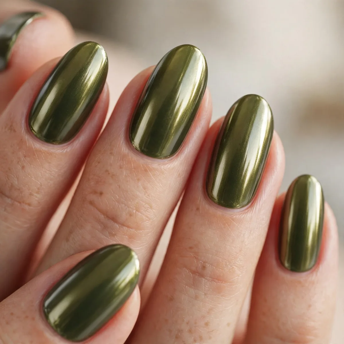 Pearl white chrome nails