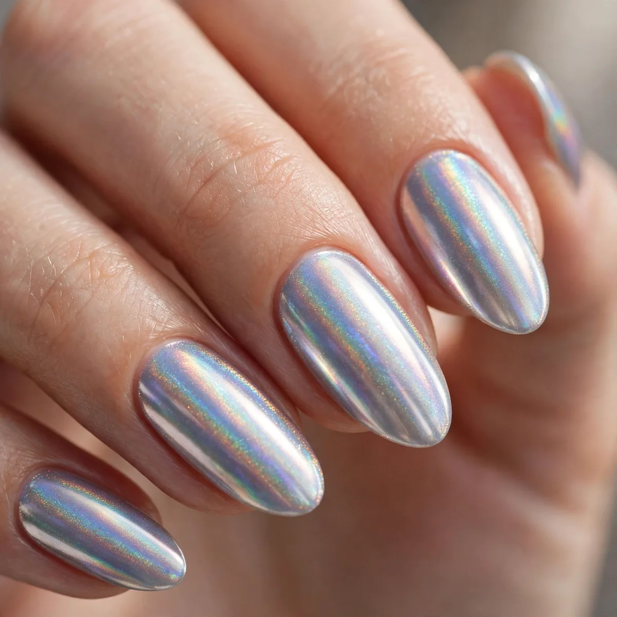 Olive green chrome nails