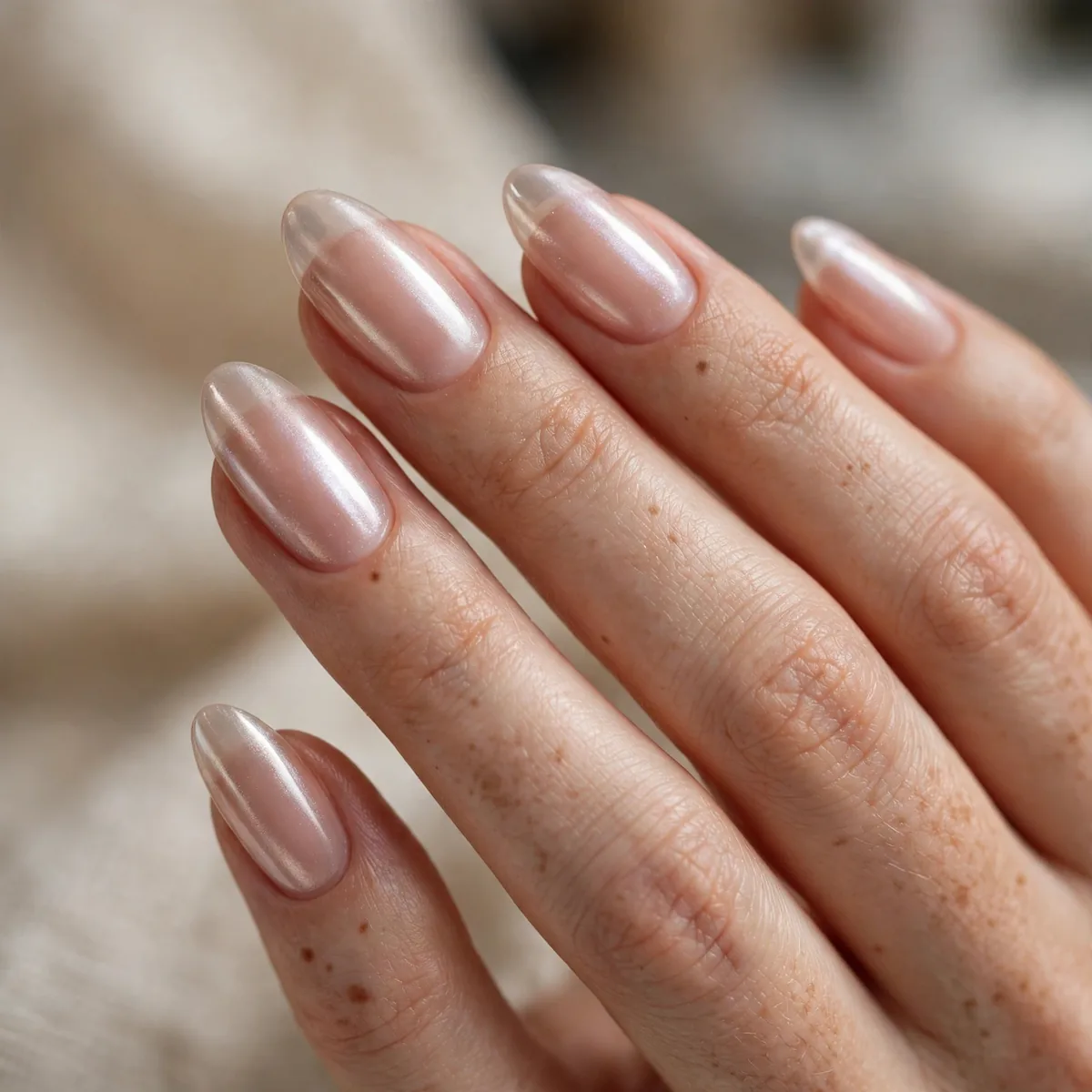 Sheer nude chrome veil nails