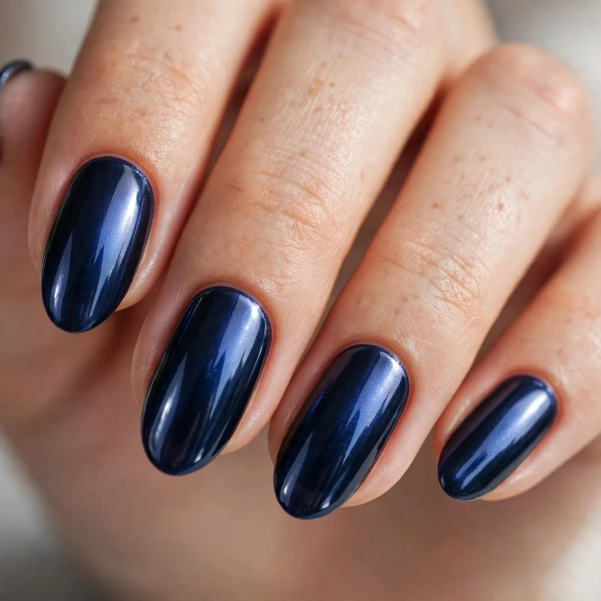 Midnight blue chrome nails