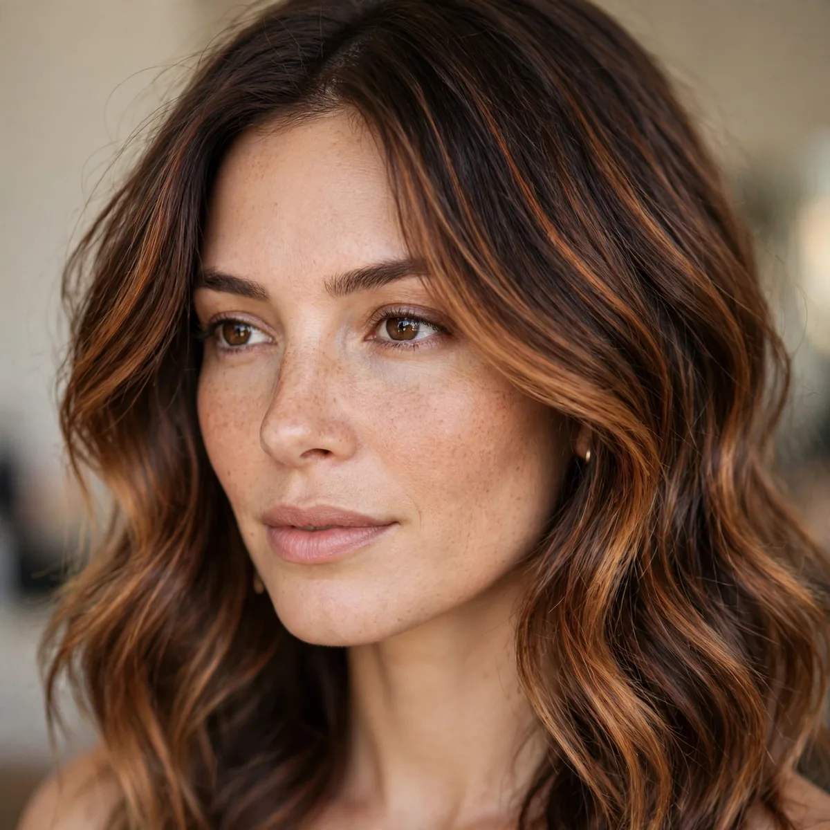 Cinnamon balayage on brown hair