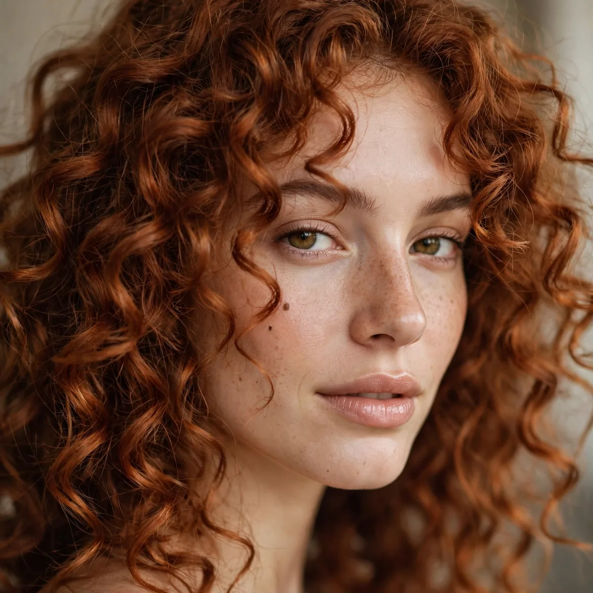 Coppery cinnamon curly hair