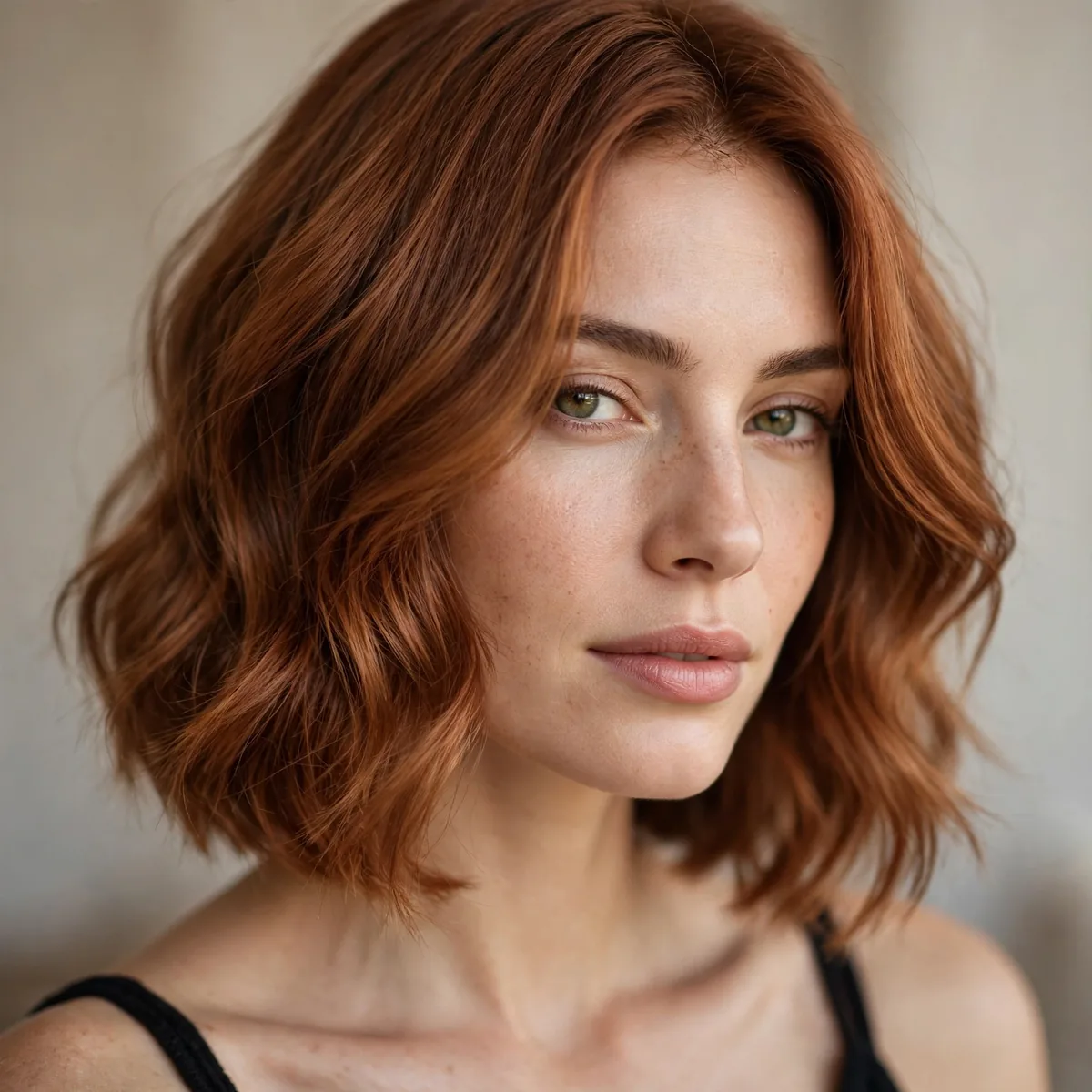 Cinnamon colored lob haircut