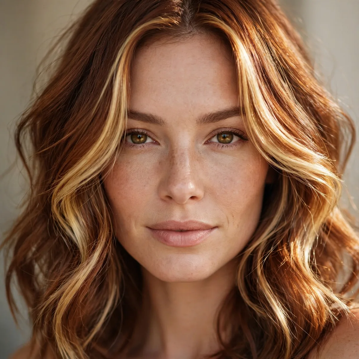 Cinnamon hair with bright face framing