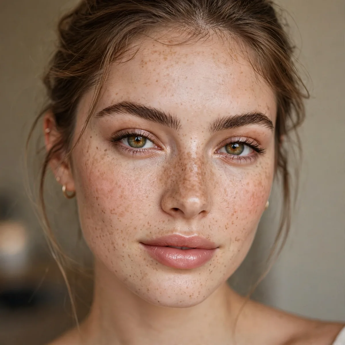 Visible freckles clean girl look