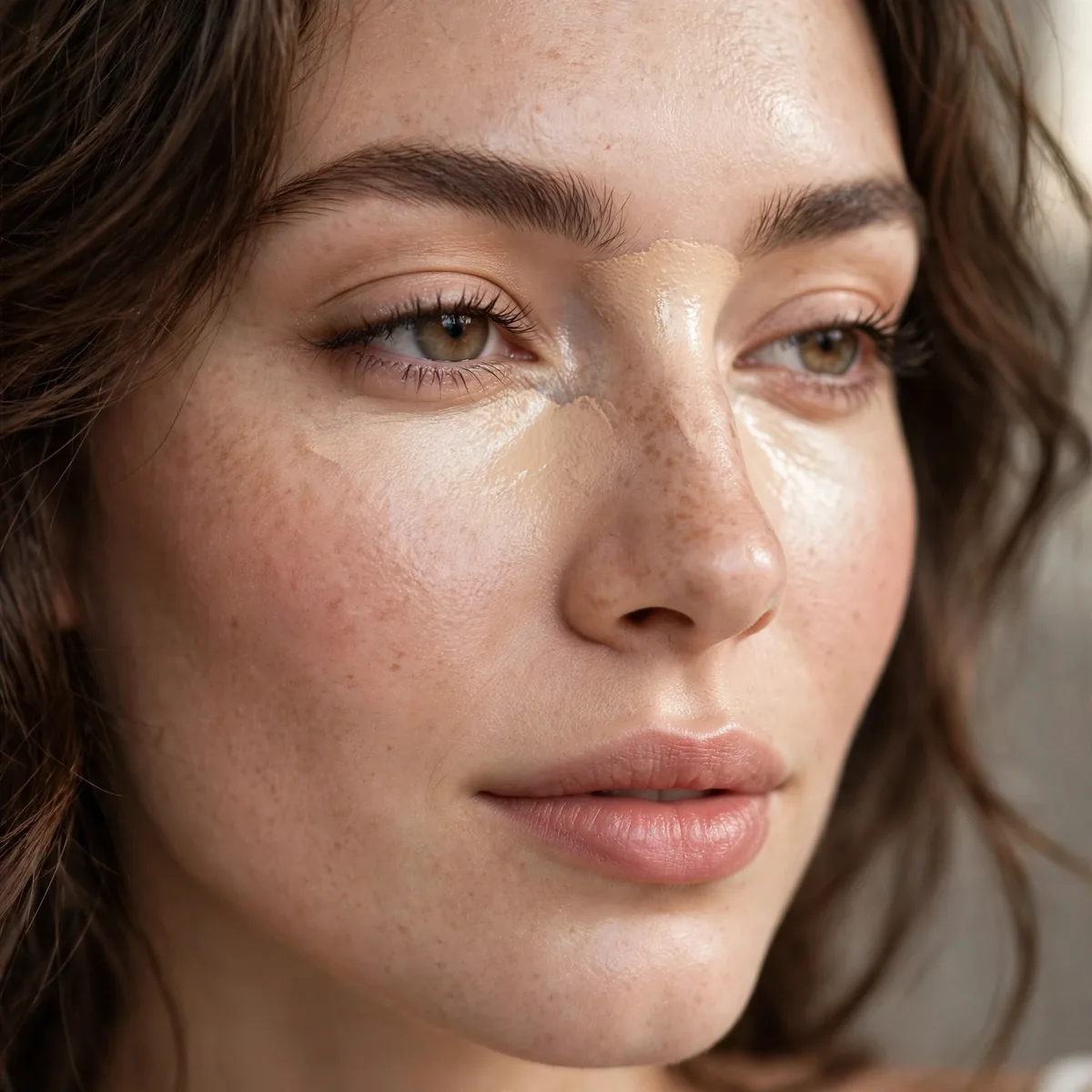 Concealer brightening between eyes