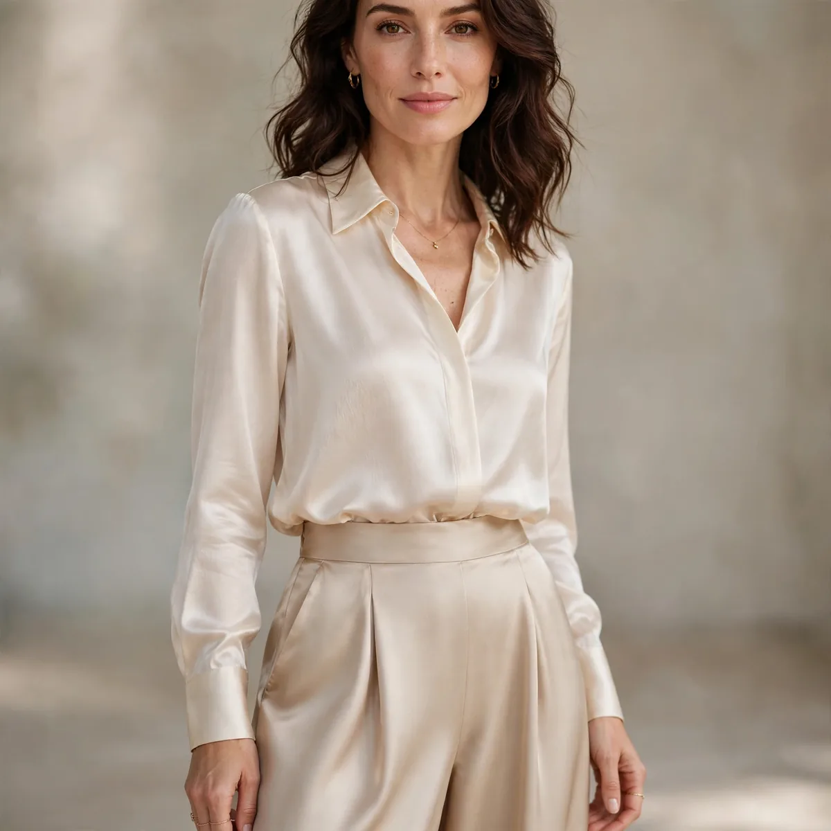 Silk wide leg pants with blouse