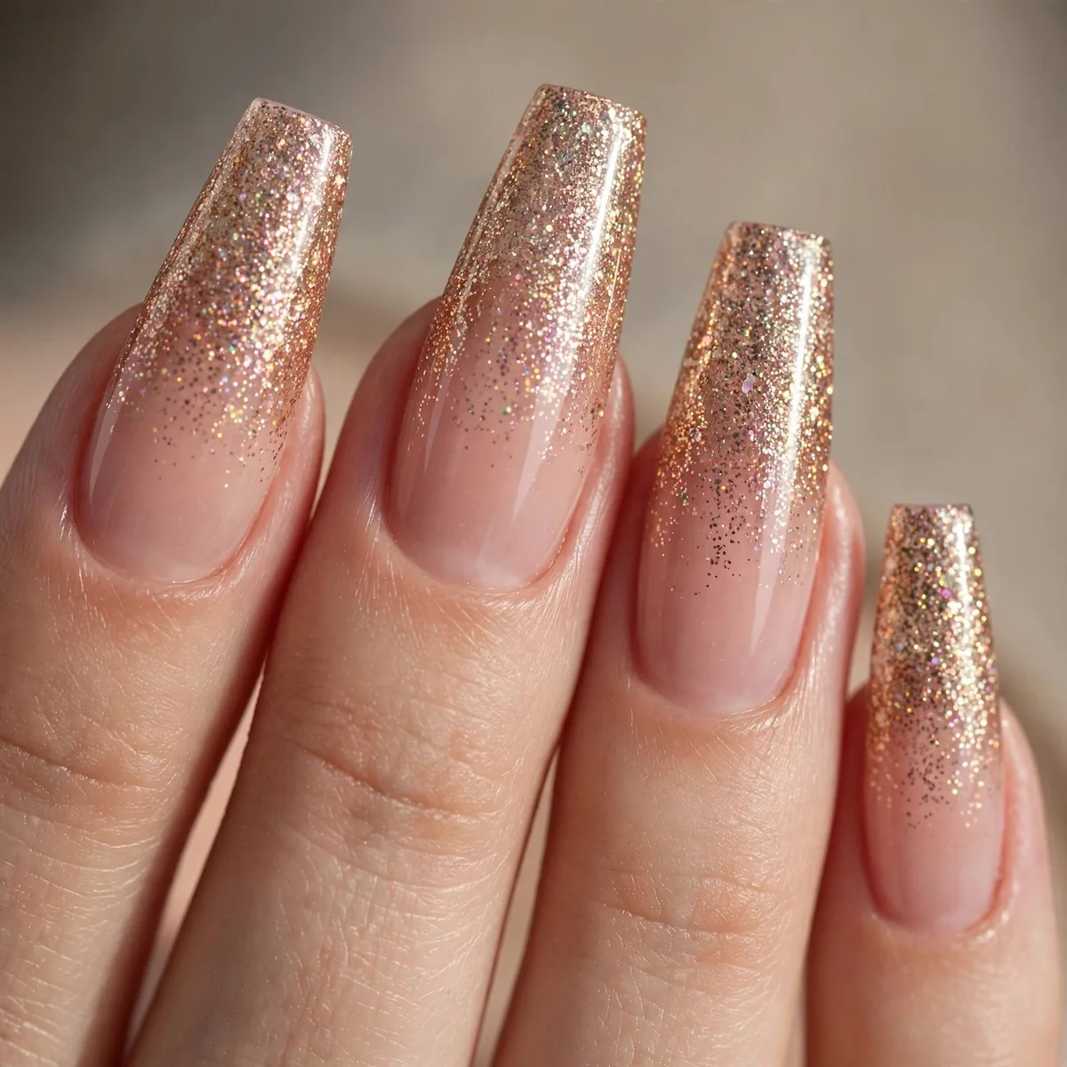 Glitter ombre on coffin nails