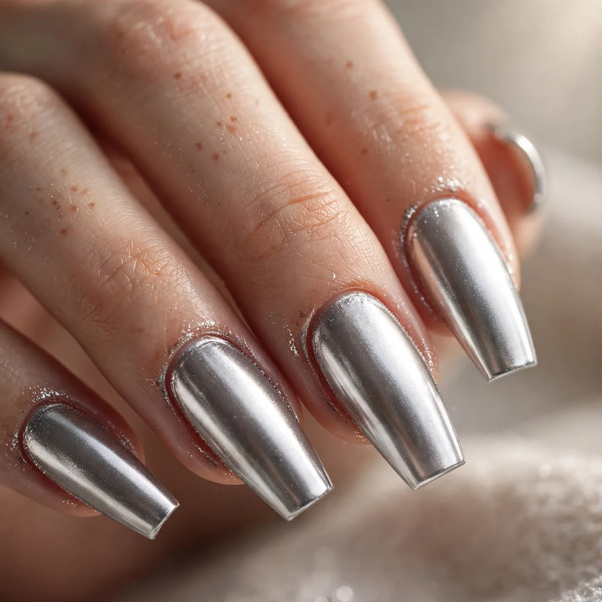 Chrome powder on coffin nails