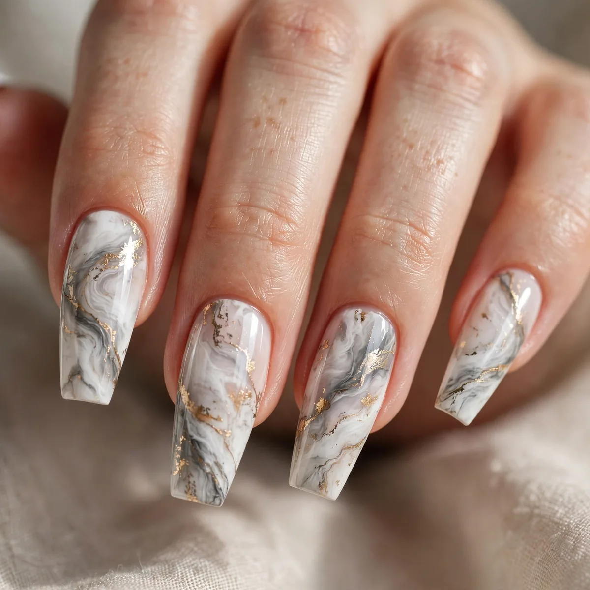 Marble nail art on coffin shape
